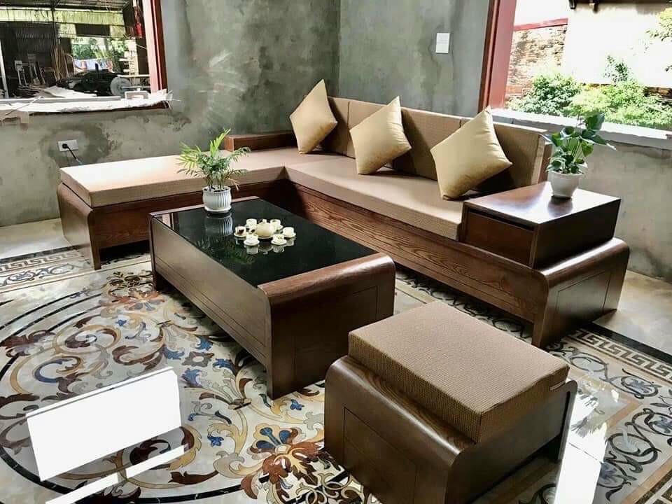 Sofa phòng khách gỗ sồi tự nhiên cao cấp